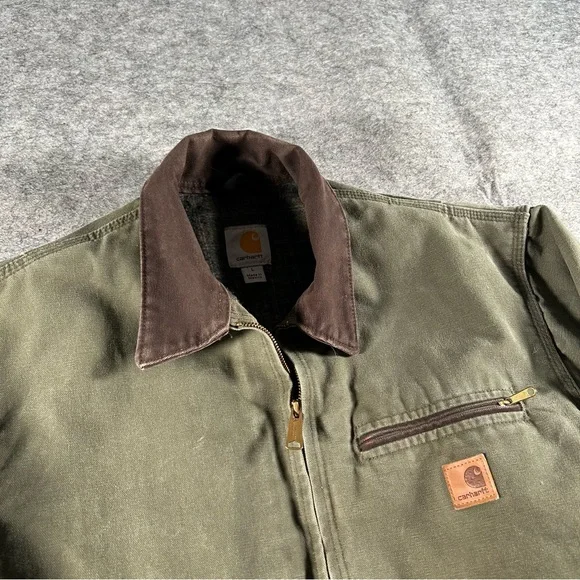 Vintage Carhartt Detroit Jacket Mens Latge Olive Green Duck Canvas J97 ARG Coat